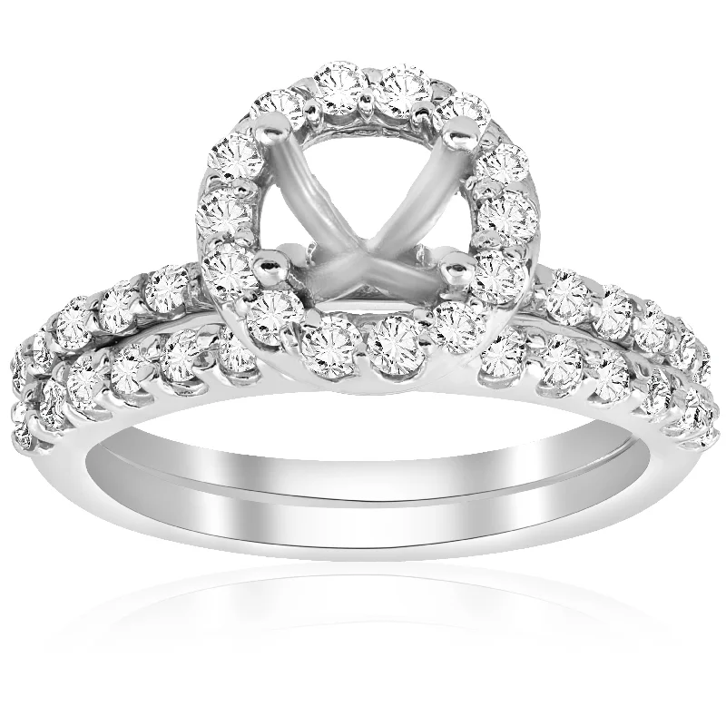 women sterling silver engagement rings -7/8ct Diamond Engagement Wedding Ring Setting 14K White Gold Mounting