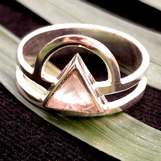 women stack rings -<span>RAS-059<span>: </span></span>Moonstone Rising Triangle Ring - Silver