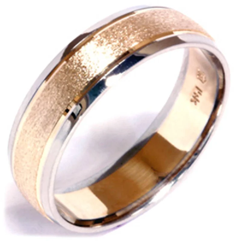 women two-tone engagement rings -Stone Finish Wedding Band 14K Gold