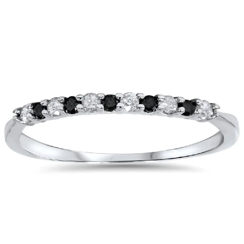 women unique engagement rings -1/4ct Black & White Diamond Wedding Anniversary Ring