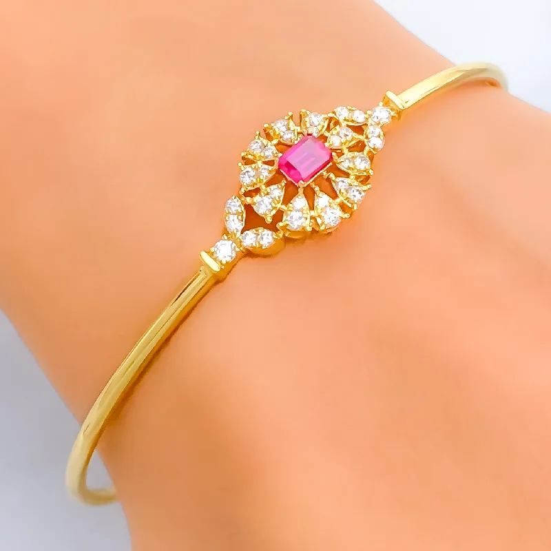 women bracelets -Captivating Timeless Floral Diamond + 18k Gold Bangle Bracelet