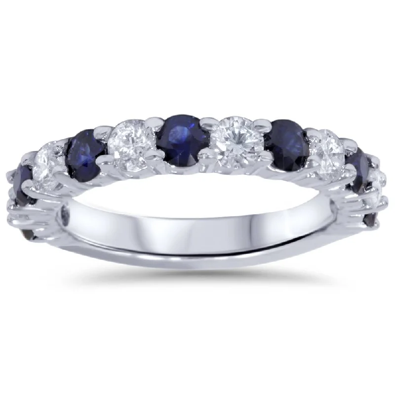 women antique engagement rings -2ct Diamond & Blue Sapphire Wedding Ring 14K White Gold