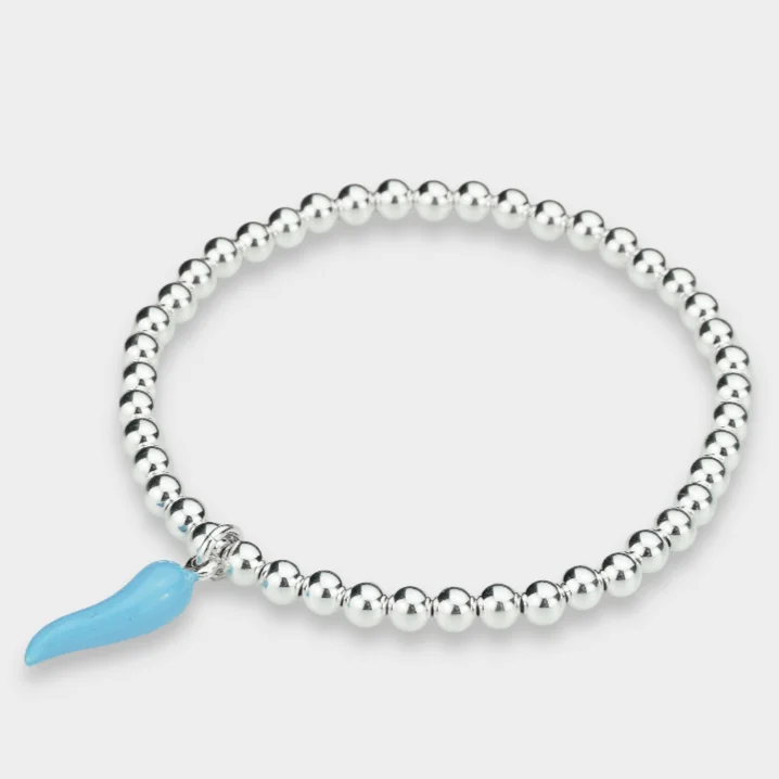 women statement bracelets -925 Sterling Silver Blue Cornetto, Italian Horn Bracelet, Malocchio Bracelet, Stacked Bracelets