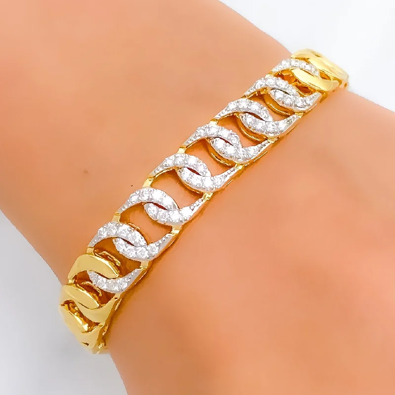 women chunky gold bracelets -Chic Diamond + 18k Gold Link Bracelet