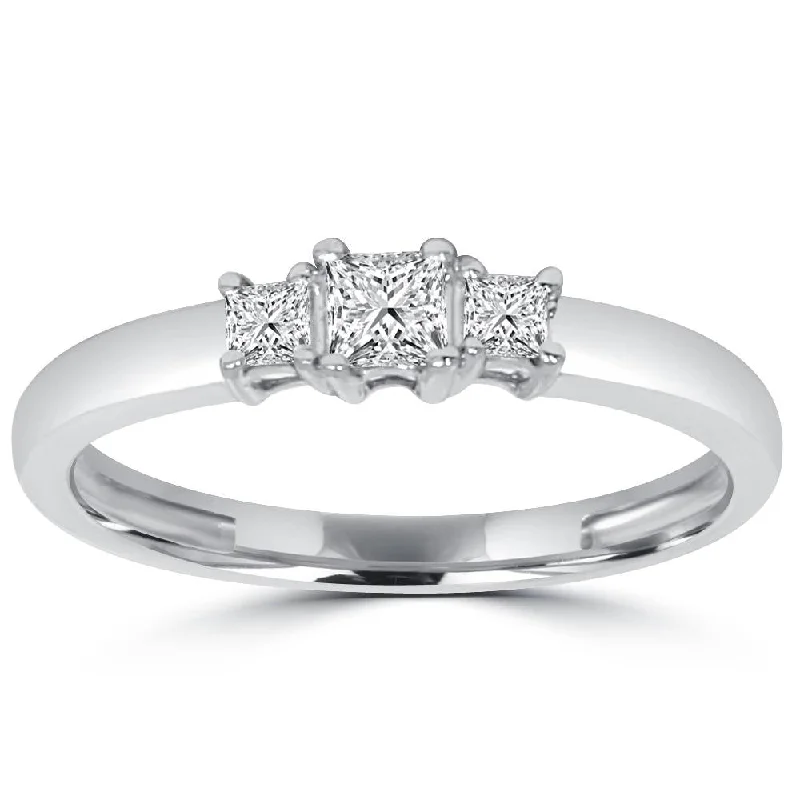 women vintage diamond engagement rings -1/2ct Three Stone Princess Cut Diamond Ring 14K White Gold