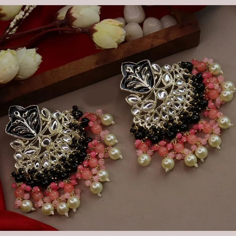 women vintage diamond earrings -Lucentarts Jewellery Gold Plated Pearls And Meenakari Dangler Earrings