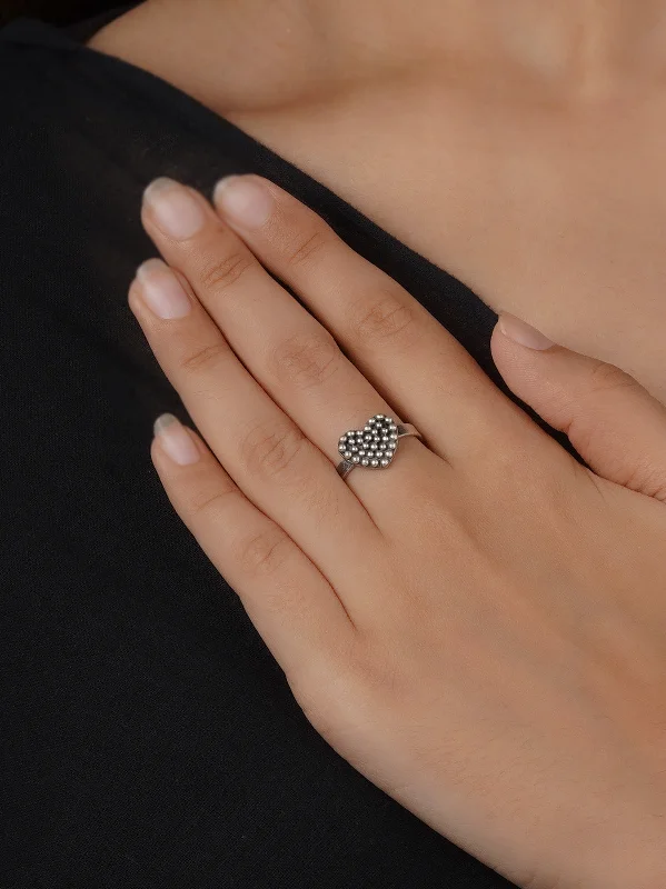 women two-tone rings -Grey Color Silver Plated Tribal Ring - EK-SFRNG192