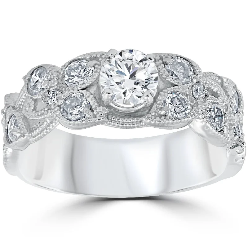 women vintage-inspired engagement rings -2ct Vintage Filigree Diamond Engagement Ring 14K White Gold