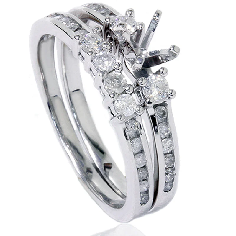 women elegant engagement rings -1/2ct Diamond Engagement Wedding Ring Semi Mount 14K White Gold