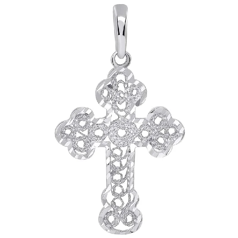 women luxury necklaces -Solid 14k White Gold Filigree Eastern Orthodox Cross Pendant