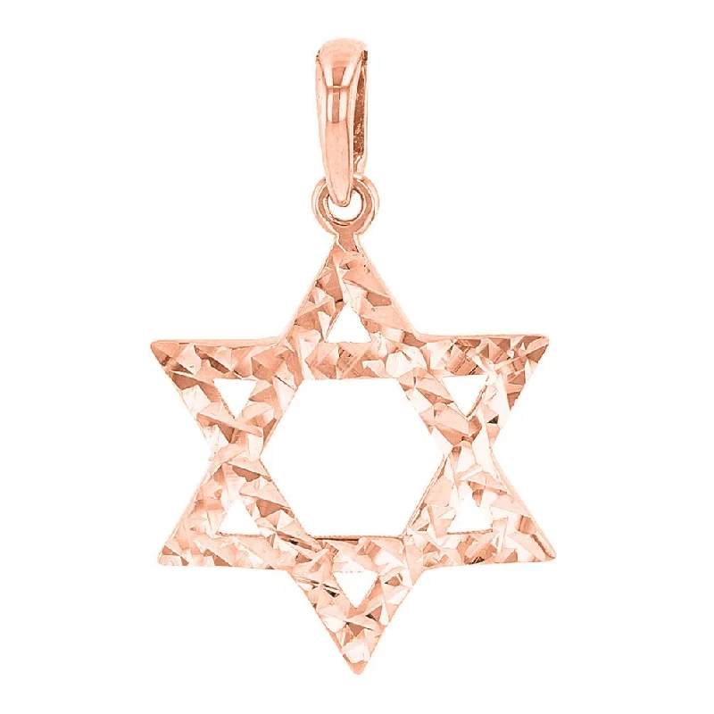 women butterfly necklaces -14K Rose Gold Hebrew Star of David Charm Pendant with Textured Finish