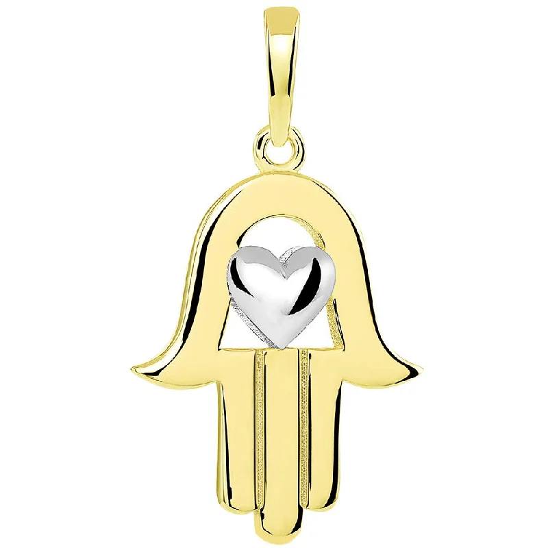 women modern necklaces -14k Yellow Gold Two-Tone Hamsa Hand of Fatima with Heart Pendant