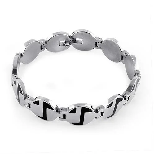 women engraved cuff bracelets -Stainless Steel Round Modern Design Bracelet