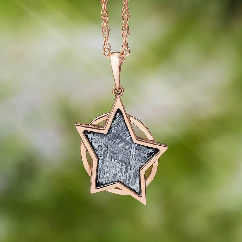 women bridal necklaces -Rose Gold Star Pendant with Meteorite