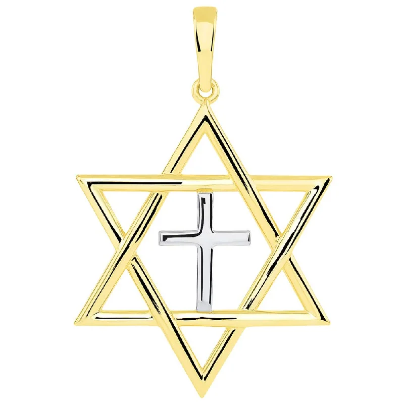 women pearl pendant necklaces -14k Yellow Gold Jewish Star of David with Religious Cross Judeo Christian Pendant (Large)