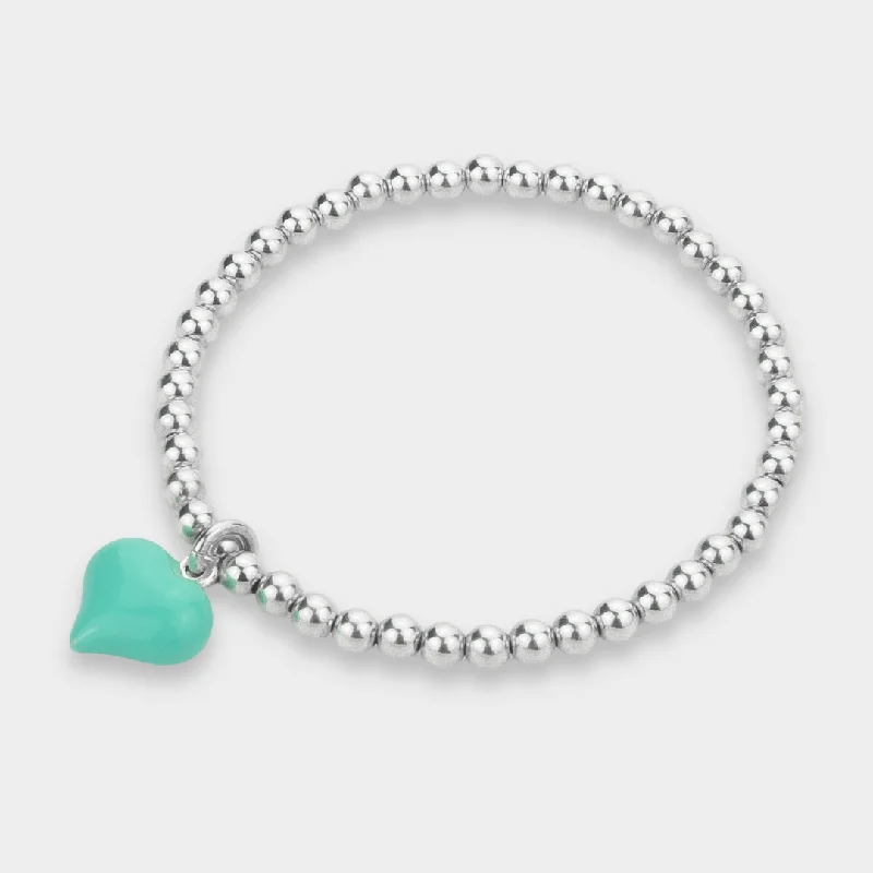 women charm bracelets -925 Sterling Silver Turquoise Puff Heart Charm Bracelet, Turquoise Heart Charm Bracelet, Heart Charm Bracelet, Stacked Bracelets