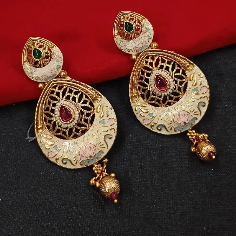 women statement drop earrings -Padmawati Bangles Gold Plated Kundan Stone And Meenakari Dangler Earrings