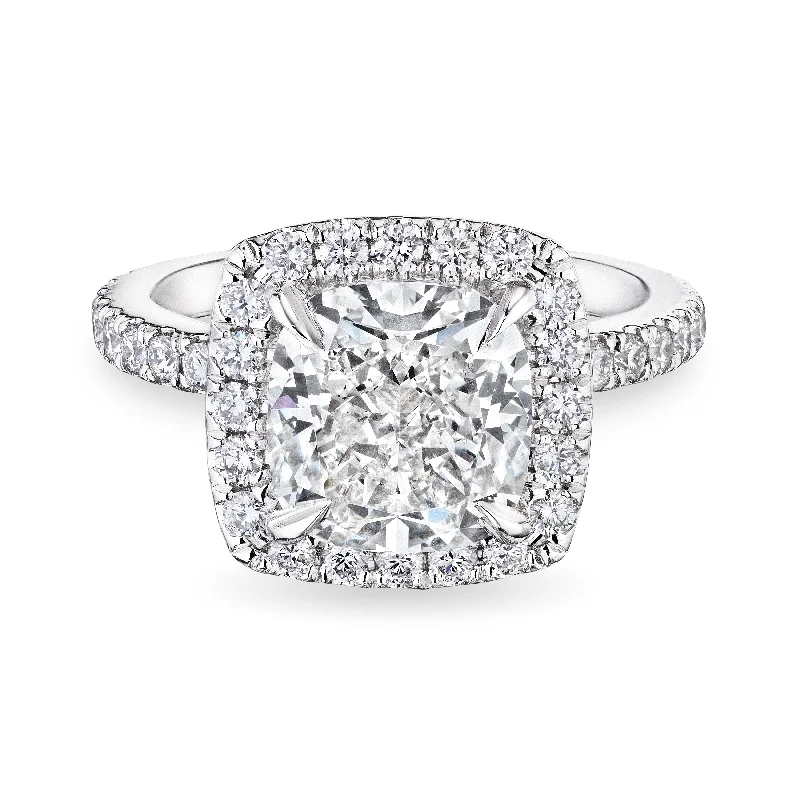 women halo rings -Cushion Cut Diamond Ring with Halo, 3.5 CT