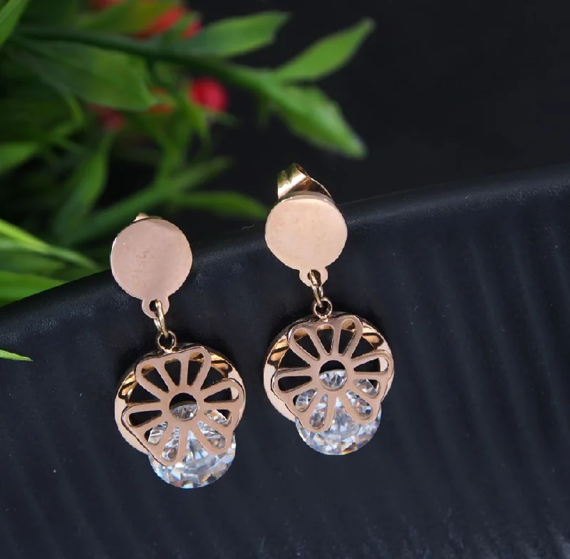 women oversized earrings -Tarohi Jewels Stainless Steel Rosegold Plated Floral Stud Earring-STNER 2715