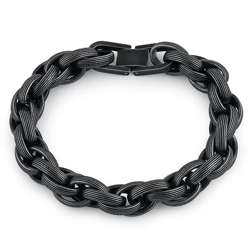 women leather bangles -Black Stainless Steel Chain Link Bracelet