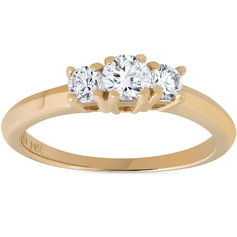 women luxury engagement rings -1/2ct Three Stone Diamond Engagement Ring 14K Yellow Gold