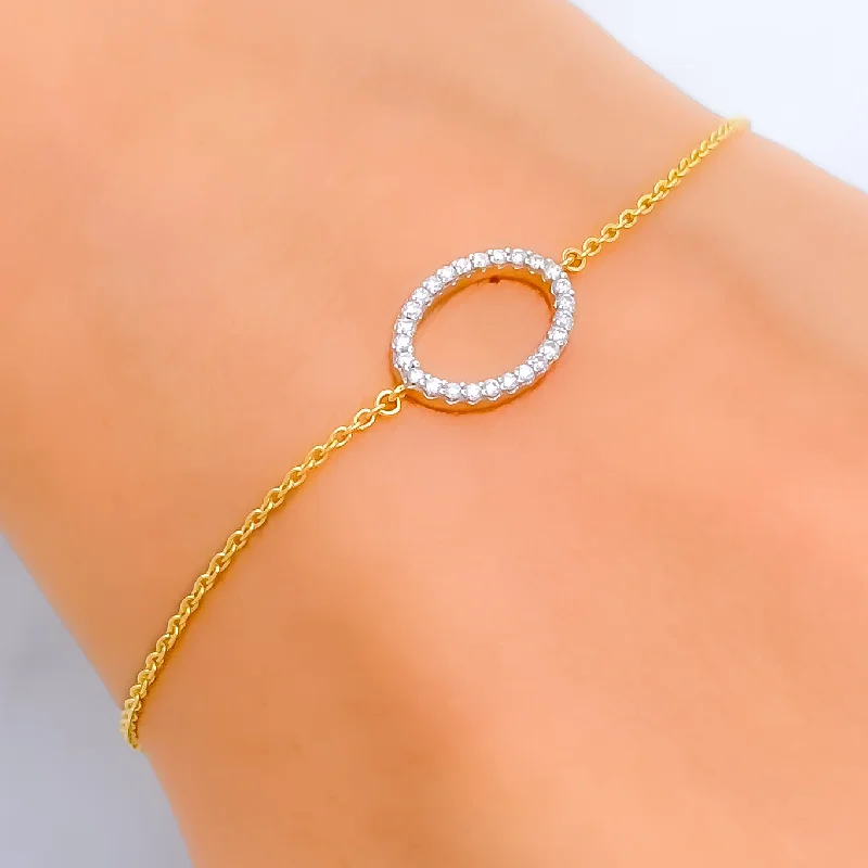 women classic bangles -Ornate Oval-Shaped Diamond + 18k Gold Bracelet