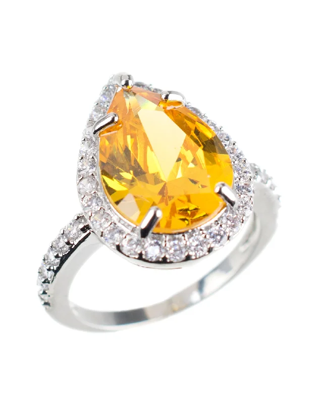 women diamond rings -Champagne Pear CZ Ring