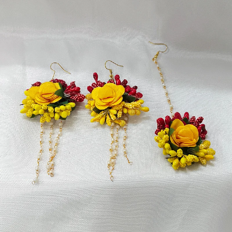 women vintage earrings -Bhavi Jewels Floral Earrings With Maangtikka