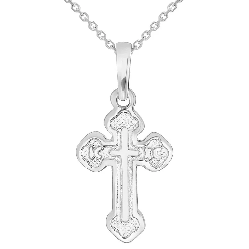 women star-shaped necklaces -Solid 14k White Gold Small Eastern Orthodox Cross with IC XC Charm Pendant Necklace