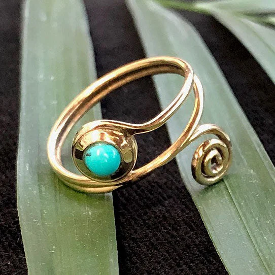 women affordable engagement rings -<span>RBR-065<span>: </span></span>Adjustable Turquoise Ring - Brass