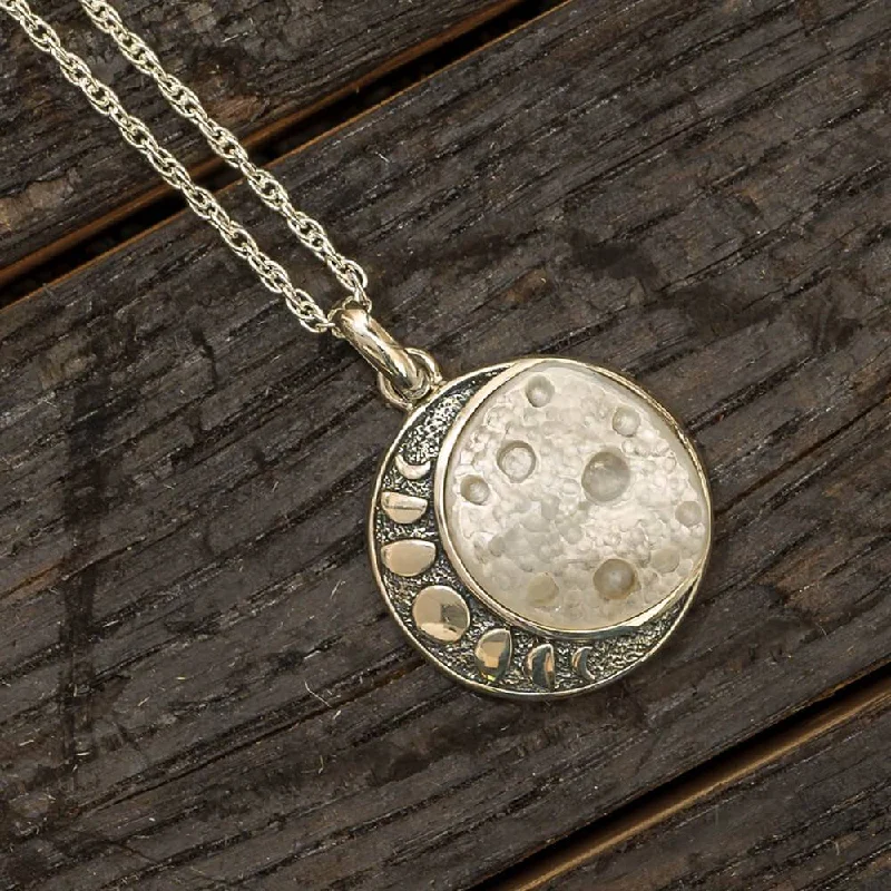 women sapphire necklaces -Silver Moon Phase Pendant with Mother of Pearl