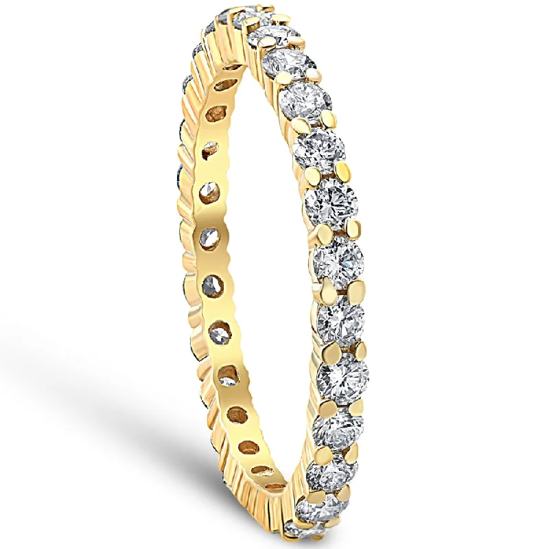 women stackable wedding engagement rings -1ct Diamond Eternity Ring 18k Yellow Gold