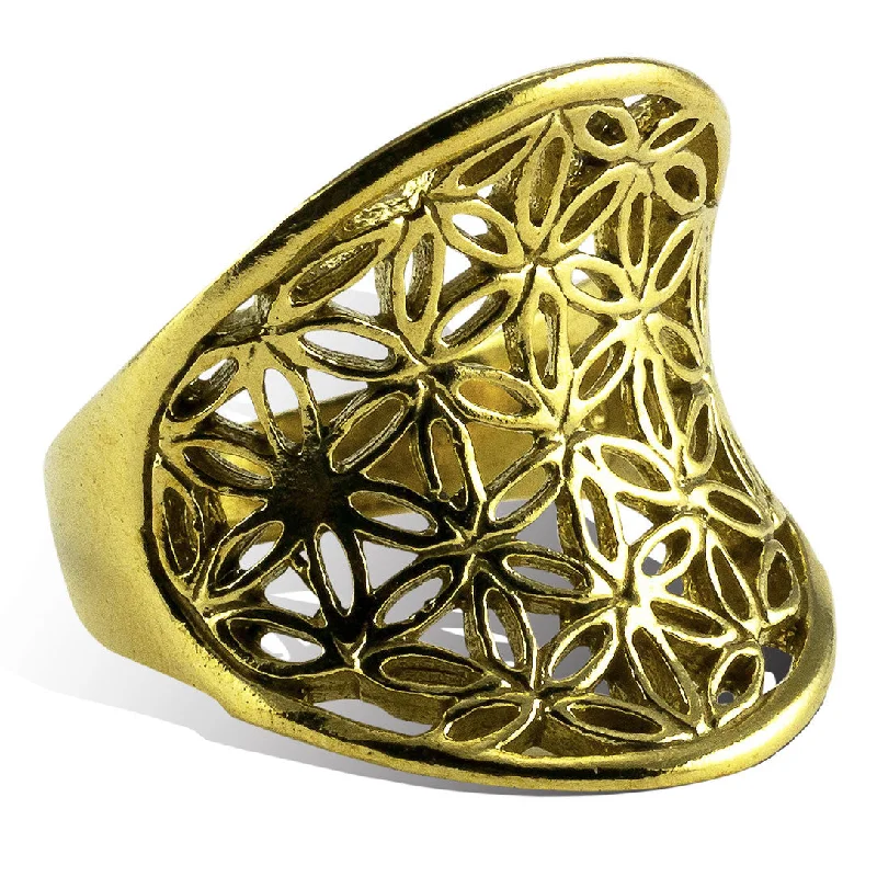 women modern rings -<span>RBR-013<span>: </span></span>Flower of Life Rising Ring - Brass