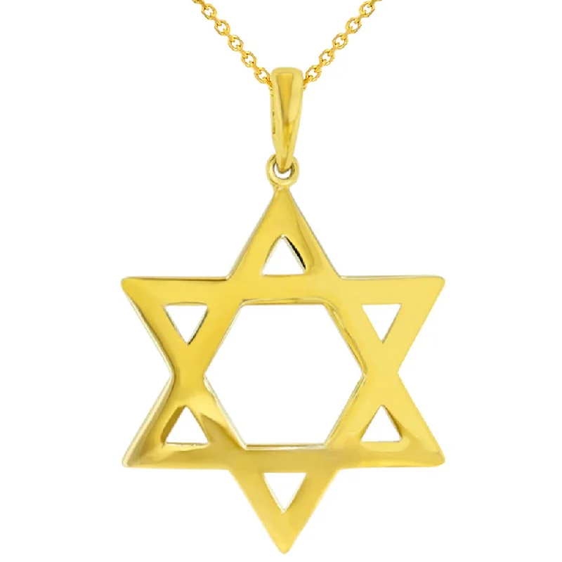 women long necklaces -Polished 14k Yellow Gold Medium Star of David Pendant Necklace