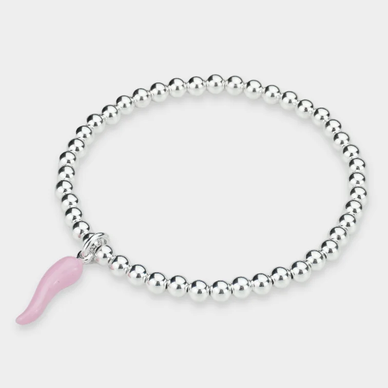 women cuff bracelets -925 Sterling Silver Pink Cornetto, Italian Horn Bracelet, Malocchio Bracelet, Stacked Bracelets