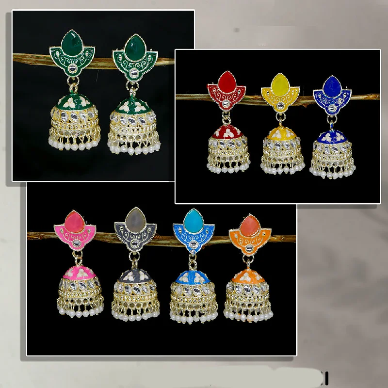 women gold drop earrings -Mahavir  Gold Plated Kundan Stone And Meenakari Jhumki Earrings