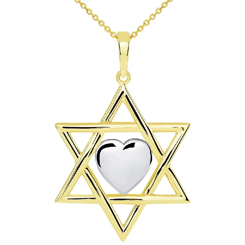 women link necklaces -14k Yellow Gold Hebrew Love Star of David with Heart Pendant Necklace