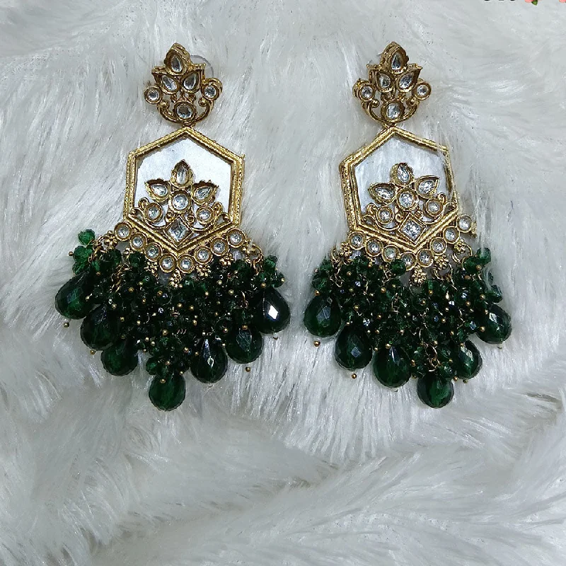 women designer earrings -Lucentarts Jewellery Gold Plated Kundan And Beads Dangler Earrings