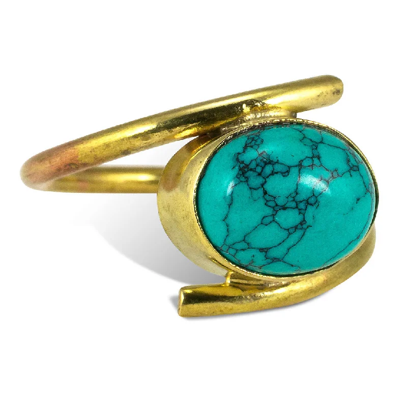 women chic rings -<span>RBR-019<span>: </span></span>Wrapped Turquoise Ring - Brass