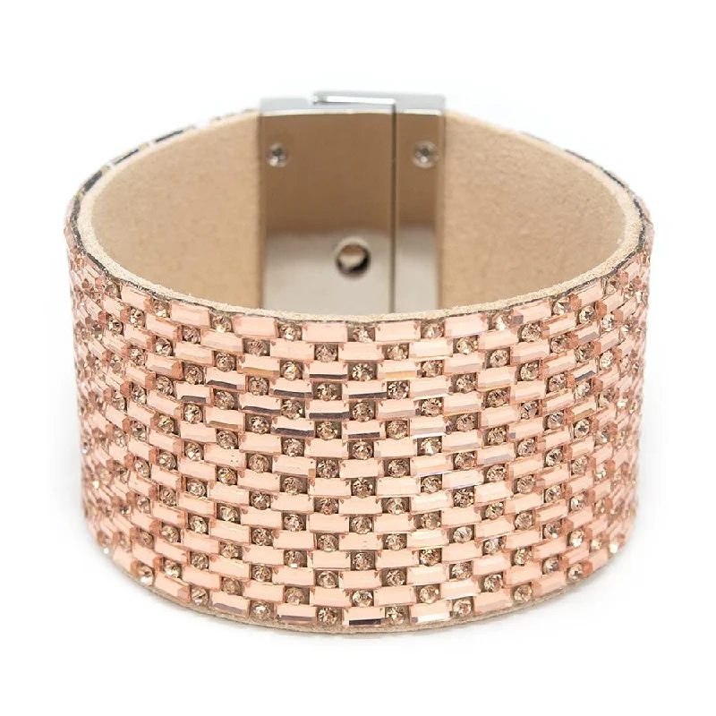 women crystal bangles -Suede Cuff Bracelet Round Bag Rose Gold Crystals