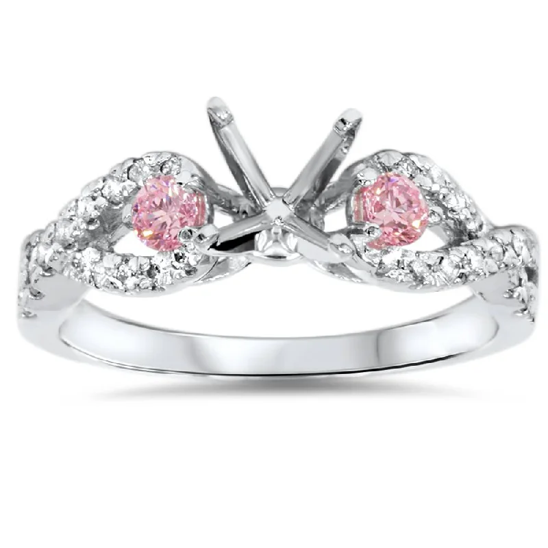 women simple engagement rings -3/8ct Pink Sapphire & Diamond Infinity Ring Setting 14K White Gold