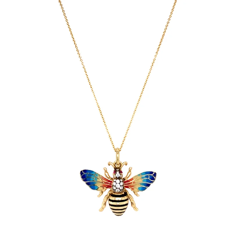 women diamond necklaces -Fired Enamel, Diamond, & Ruby Necklace - "Signature Bee"