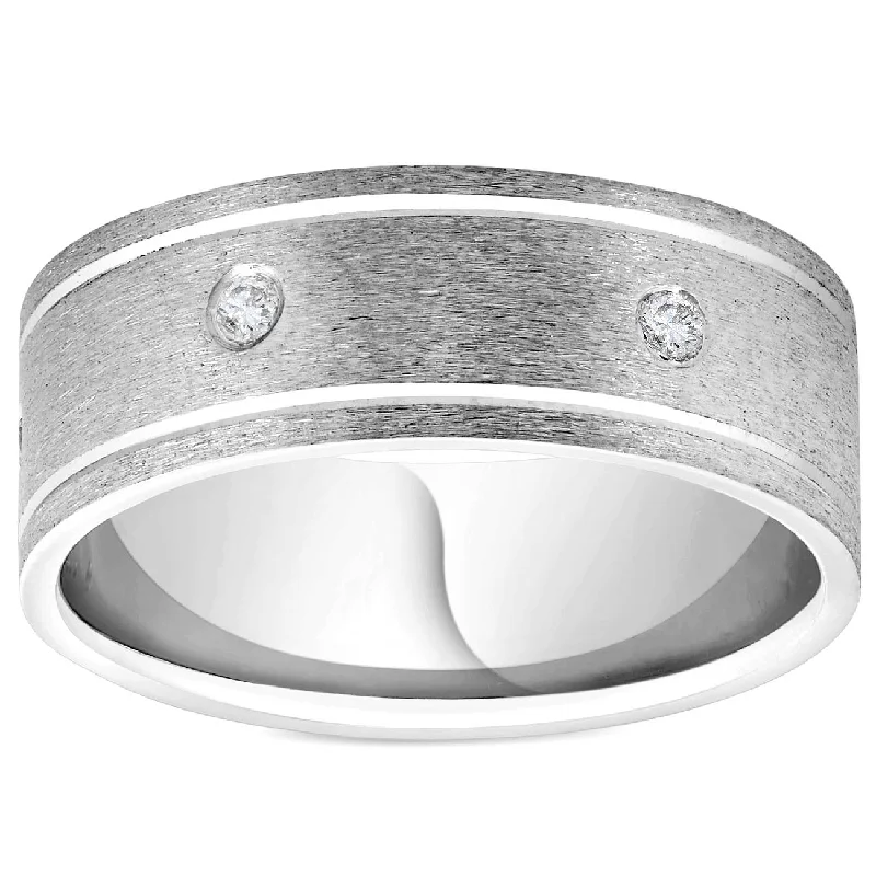 women classic engagement rings -Mens 950 Platinum Diamond Brushed Wedding Ring Band