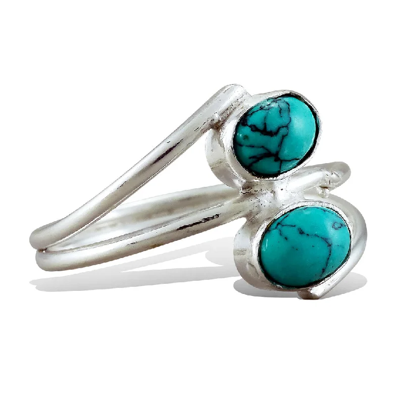 women rose gold rings -<span>RAS-011<span>: </span></span>Wrapped Double Turquoise - Silver