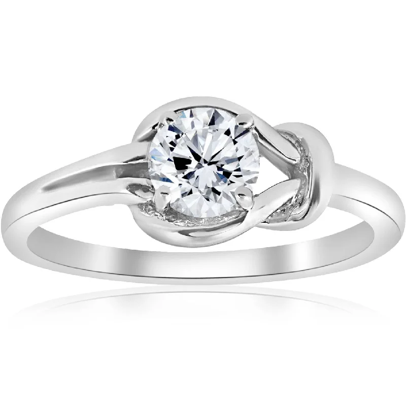 women elegant engagement rings -1/2ct Everlong Round Diamond Solitaire Knot Ring 14K White Gold