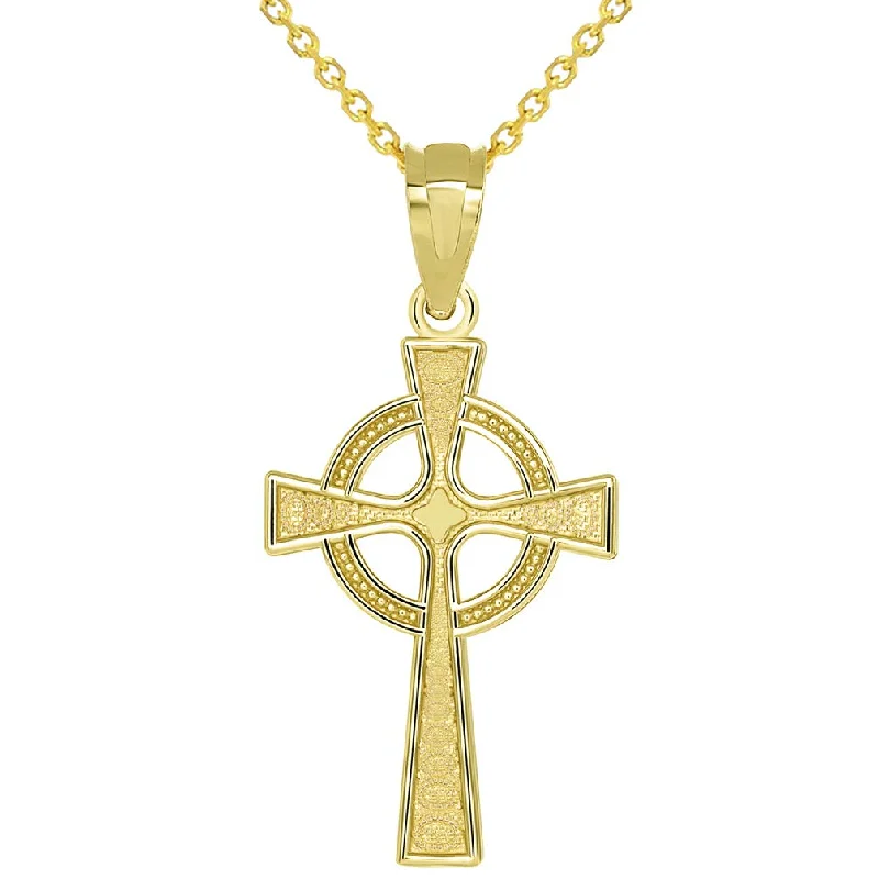 women eco-friendly necklaces -14k Yellow Gold Celtic Cross with Eternity Circle Pendant with Cable Necklace