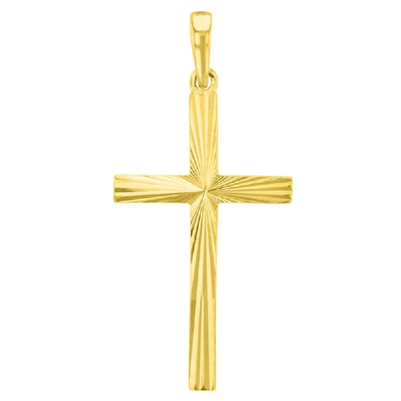 women elegant necklaces -Solid 14K Yellow Gold Textured and Polished Religious Cross Pendant