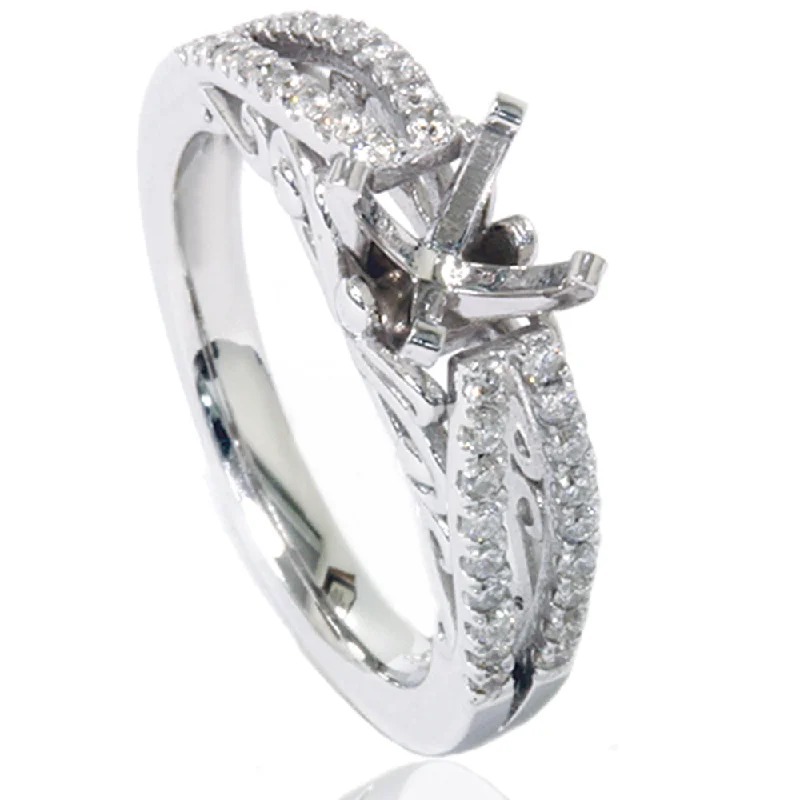 women art deco engagement rings -3/8ct Vintage Diamond Engagement Ring Setting 14K White Gold