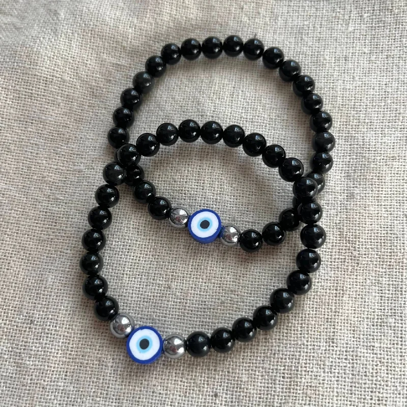 women twisted bracelets -Mystic Protector Evil Eye Bracelet - Obsidian