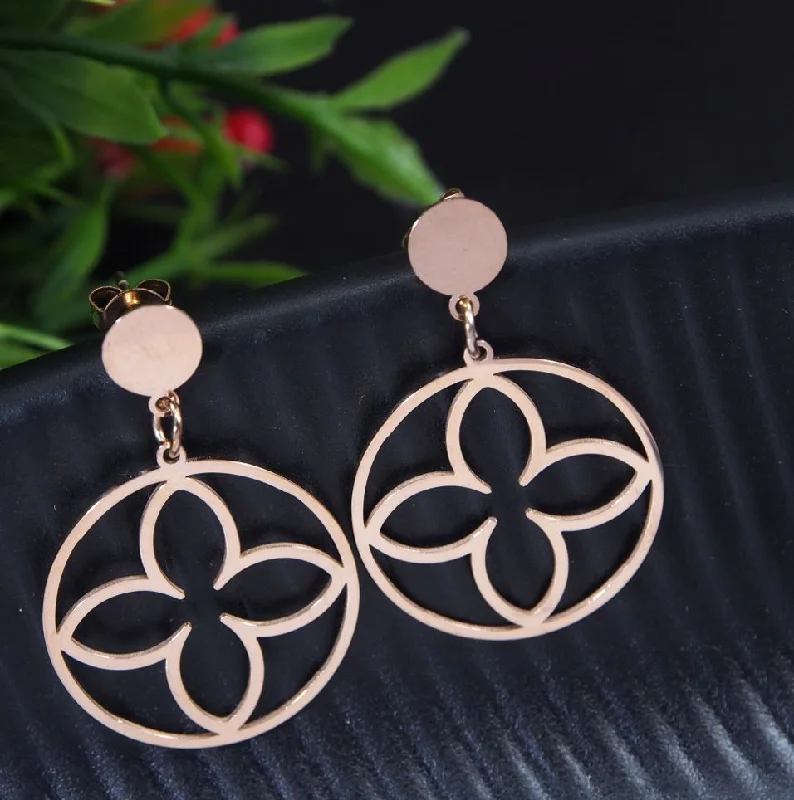 women gold dangle earrings -Tarohi Jewels Stainless Steel Rosegold Plated Floral Design Earring- STNER 2719